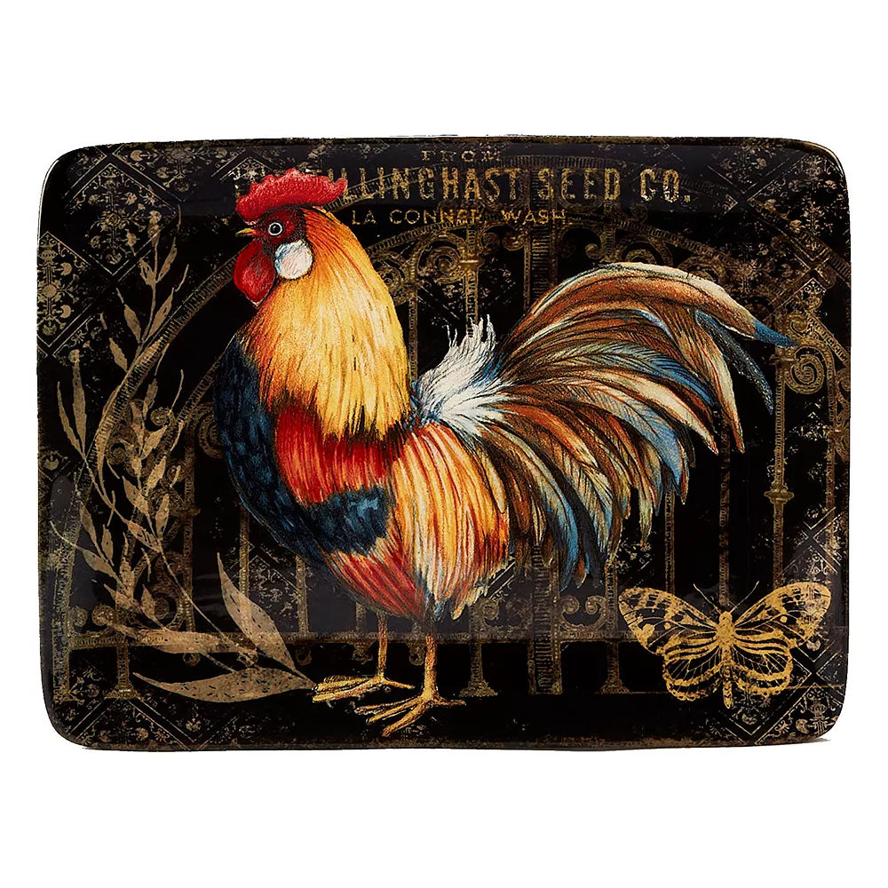 Certified International Gilded Rooster Rectangular Platter 3 Certified International Gilded Rooster Rectangular Platter
