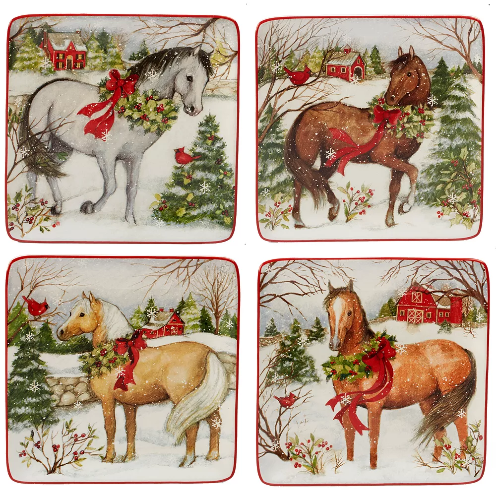 Certified International Christmas On The Farm 4-pc. Dessert Plate Set 3 Certified International Christmas On The Farm 4-pc. Dessert Plate Set