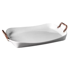 Denmark White Serving Tray With Copper Handles