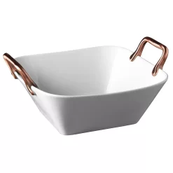 Denmark White Porcelain Serving Tray With Copper Handles