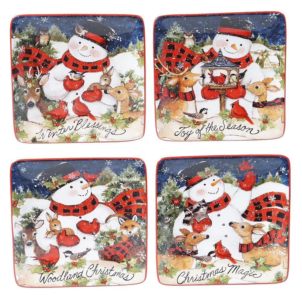 Certified International Magic Of Christmas Snowman 4-pc. Canape Plate Set 3 Certified International Magic Of Christmas Snowman 4-pc. Canape Plate Set