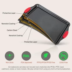 NutriChef Kitchen Deluxe Oven Non Stick Gray Carbon Steel 3 Piece Bakeware Set -Home-Kitchen 5070779 ALT3