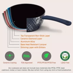 NutriChef 11 Piece Nonstick Diamond Pattern Kitchen Cookware Set, Dark Blue -Home-Kitchen 5070845 ALT2