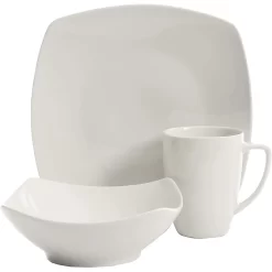 Gibson Zen Buffetware 12 Piece Square Dinnerware Plate, Bowl, & Mug Set, White -Home-Kitchen 5081448 ALT