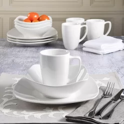 Gibson Zen Buffetware 12 Piece Square Dinnerware Plate, Bowl, & Mug Set, White -Home-Kitchen 5081448 ALT3