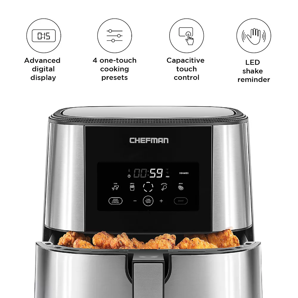 Chefman 8-qt. Stainless Steel TurboFry Digital Air Fryer 6 Chefman 8-qt. Stainless Steel TurboFry Digital Air Fryer - Image 4