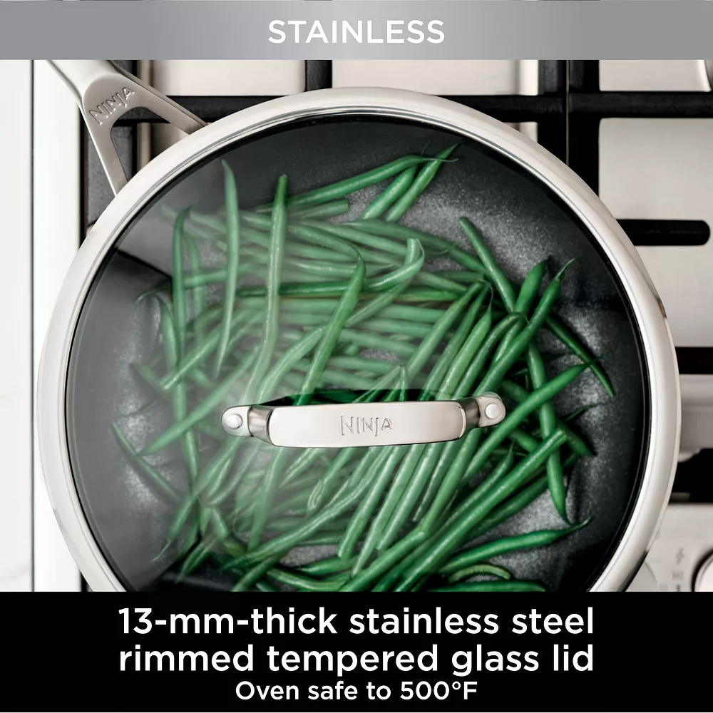 Ninja Foodi NeverStick Stainess Steel 3-qt. Sauté Pan With Glass Lid 5 Ninja Foodi NeverStick Stainess Steel 3-qt. Sauté Pan With Glass Lid - Image 3