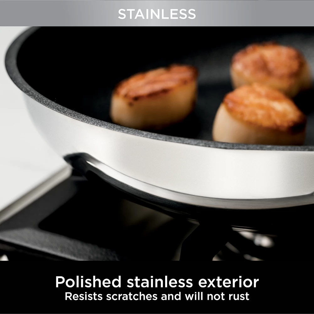 Ninja Foodi NeverStick Stainess Steel 3-qt. Sauté Pan With Glass Lid 6 Ninja Foodi NeverStick Stainess Steel 3-qt. Sauté Pan With Glass Lid - Image 4