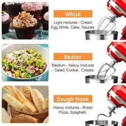 Geek Chef GSM45R Stainless Steel 4.8 Quart Bowl 12 Speed Baking Stand Mixer, Red -Home-Kitchen 5227805 ALT