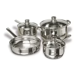 Gibson 7 Piece Carbon Steel Nonstick Pots And Pans Cookware Set, Stainless Steel
