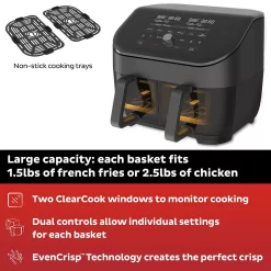 Instant Pot Vortex Plus Black Dual-Basket 8-in-1 Air Fryer With ClearCook -Home-Kitchen 5267327 ALT