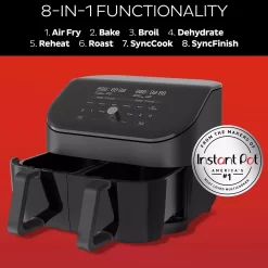 Instant Pot Vortex Plus Black Dual-Basket 8-in-1 Air Fryer With ClearCook -Home-Kitchen 5267327 ALT2
