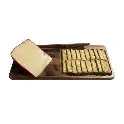 Kalmar Home 364 End Grain Inlay Wooden Cheeseboard With Acacia Wood Knife, Brown -Home-Kitchen 5377708 ALT