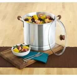 IMUSA 32qt. Steamer (Stock Pot) With Glass Lid And Wood-look Handle -Home-Kitchen 5496057 ALT3
