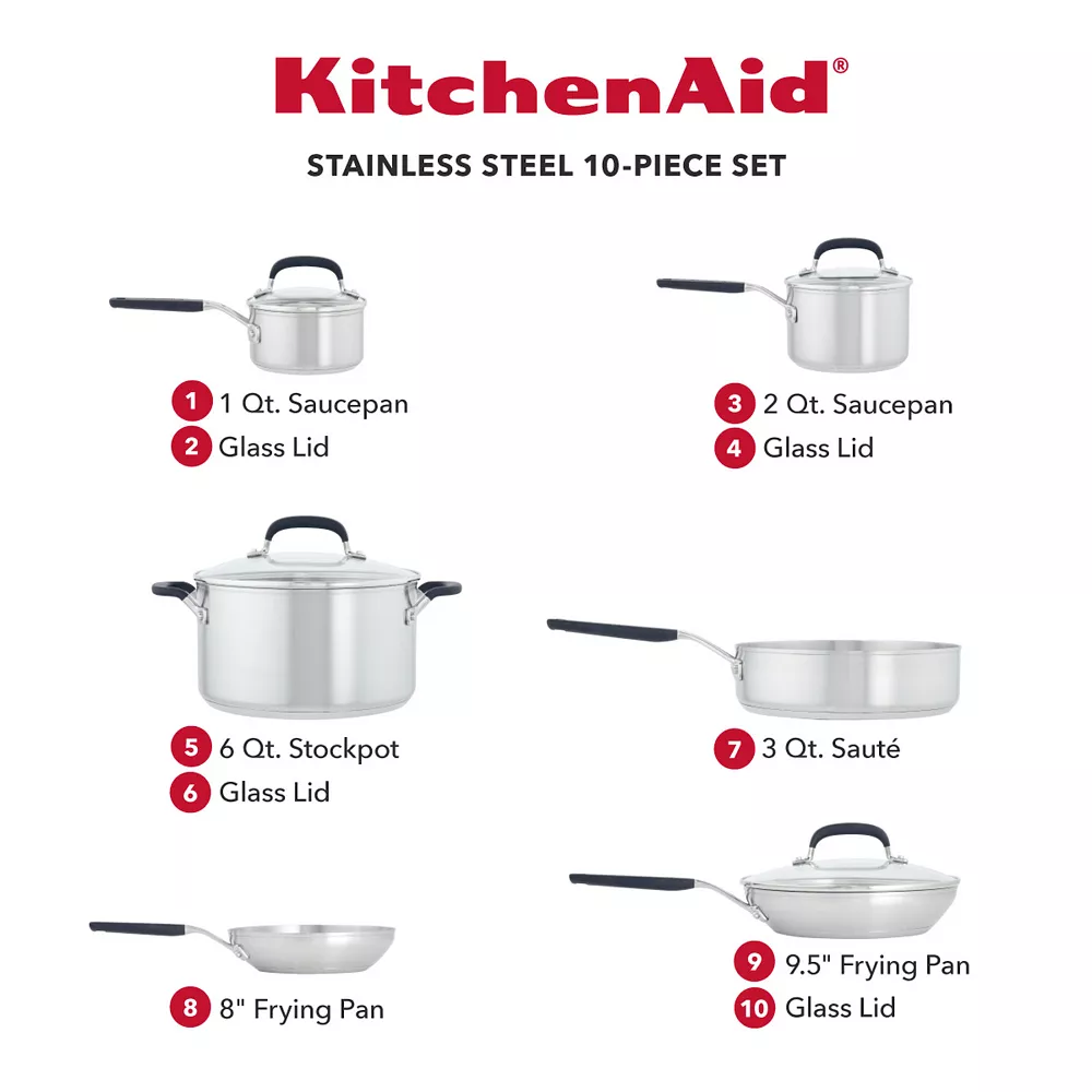 KitchenAid® 10-pc. Stainless Steel Cookware Set 4 KitchenAid® 10-pc. Stainless Steel Cookware Set - Image 2