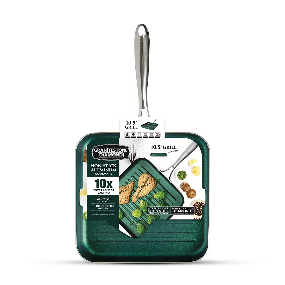Granitestone Diamond Emerald Green 10.5-in. Grill Pan 4 Granitestone Diamond Emerald Green 10.5-in. Grill Pan - Image 2