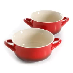Crock-Pot 30oz Artisan Stoneware Soup Bowl W/ Handles, 2 Pack, Red Gradient