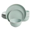 Gibson Rockaway 12 Piece Stoneware Dinnerware Set, Plates & Bowls, Matte Teal -Home-Kitchen 5764618