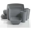 Gibson Home 16 Piece Square Melamine Dinnerware Set Plates, Bowls, & Cups, Grey -Home-Kitchen 5791533