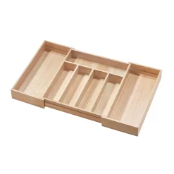 IDesign EcoWood Natural Paulownia Wood Expandable Flatware Tray