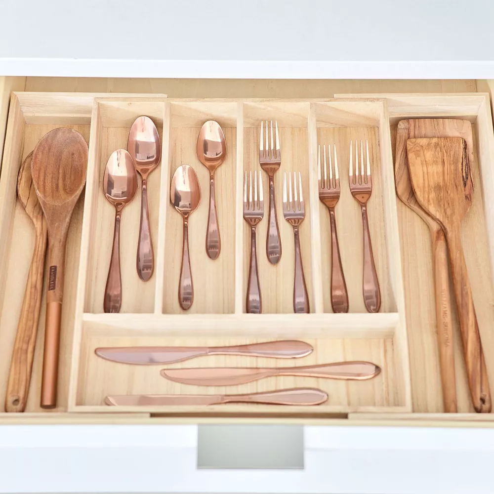 IDesign EcoWood Natural Paulownia Wood Expandable Flatware Tray 6 IDesign EcoWood Natural Paulownia Wood Expandable Flatware Tray - Image 4