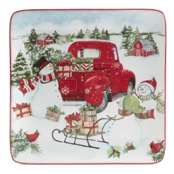 Certified International Red Truck Snowman 4-pc. Dessert Plate Set -Home-Kitchen 5829251 ALT2
