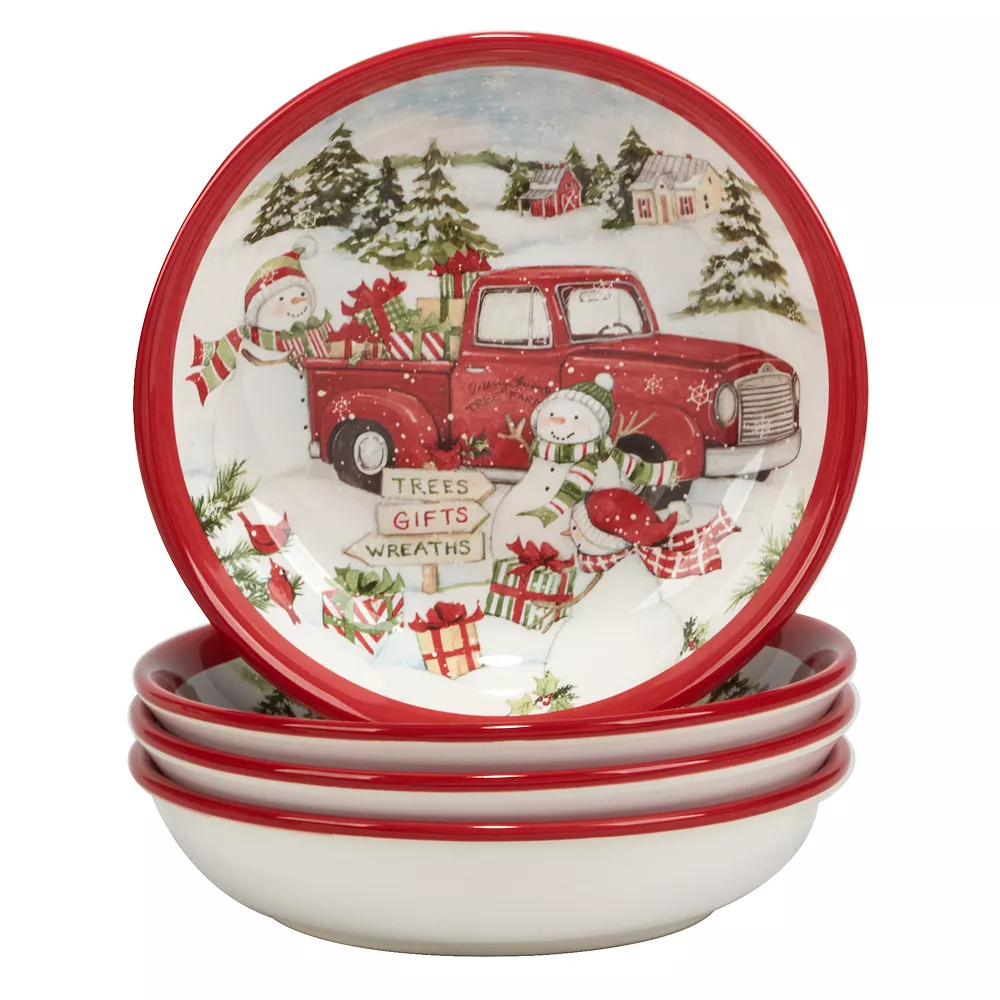 Certified International Red Truck Snowman 4-pc. Soup Bowl Set 3 Certified International Red Truck Snowman 4-pc. Soup Bowl Set