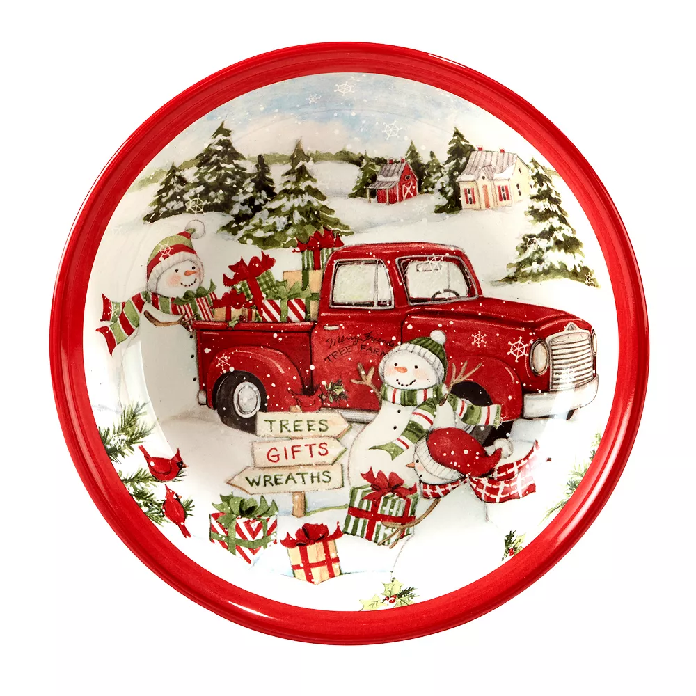Certified International Red Truck Snowman 4-pc. Soup Bowl Set 4 Certified International Red Truck Snowman 4-pc. Soup Bowl Set - Image 2