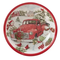 Certified International Red Truck Snowman Serving Bowl