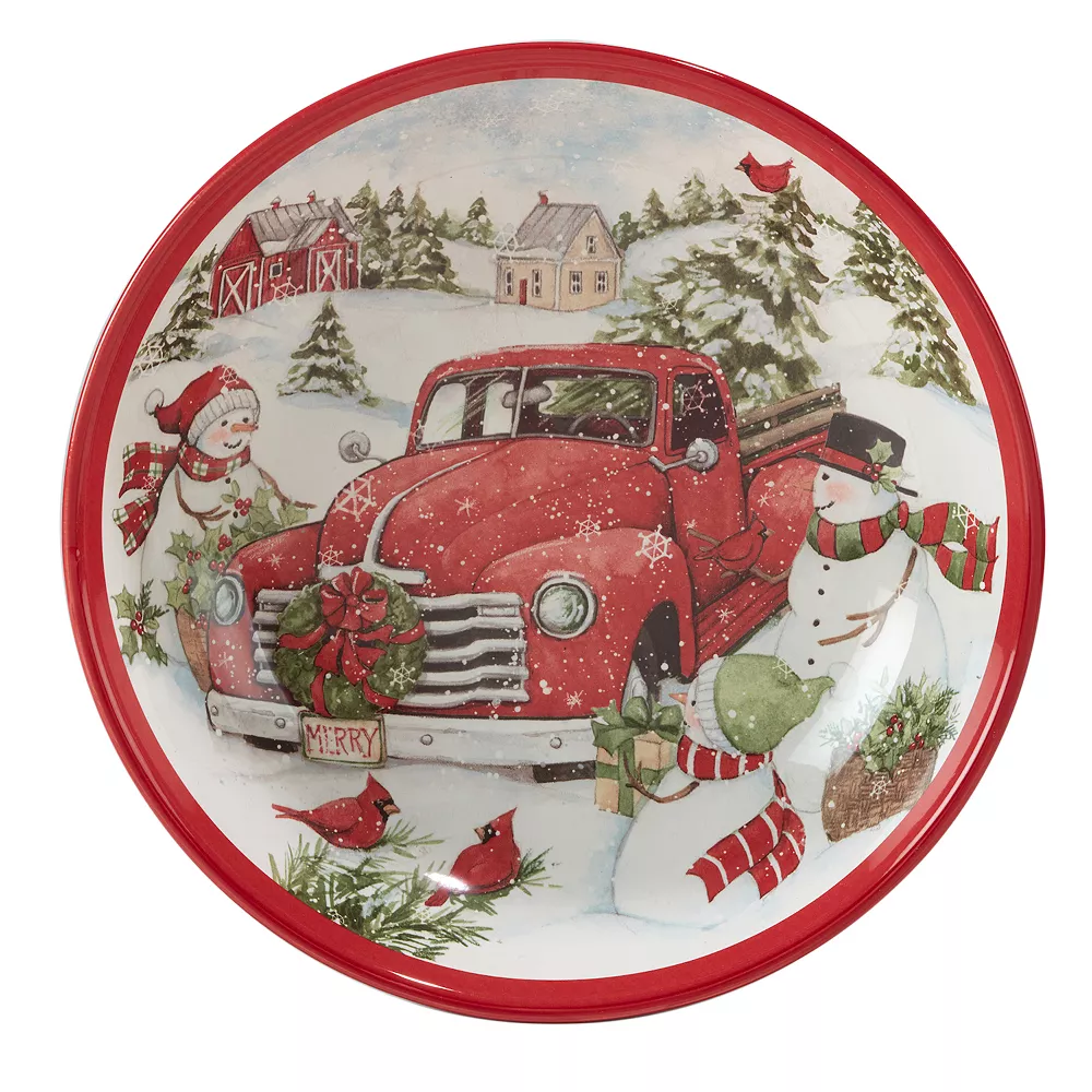 Certified International Red Truck Snowman Serving Bowl 3 Certified International Red Truck Snowman Serving Bowl