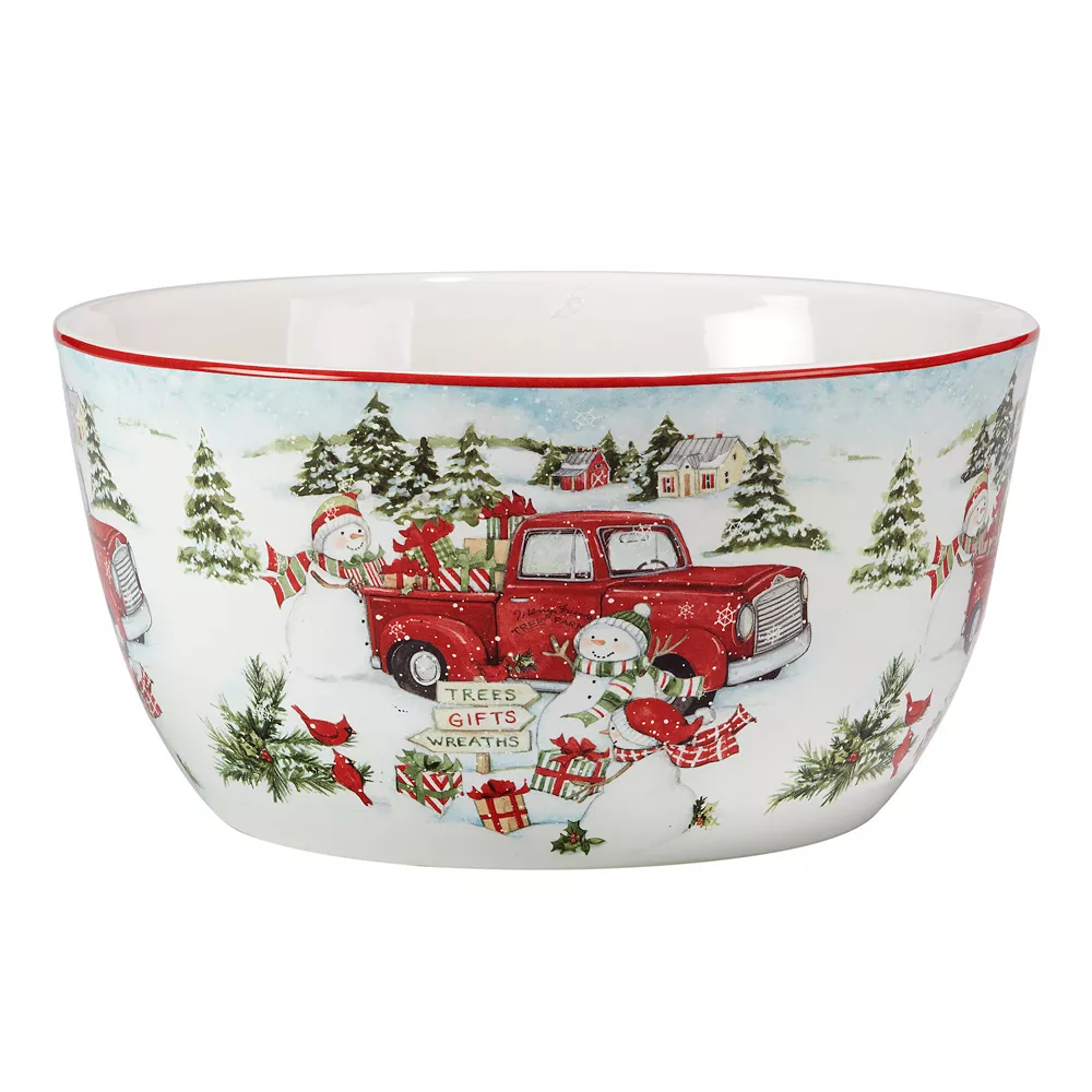 Certified International Red Truck Snowman Deep Bowl 3 Certified International Red Truck Snowman Deep Bowl