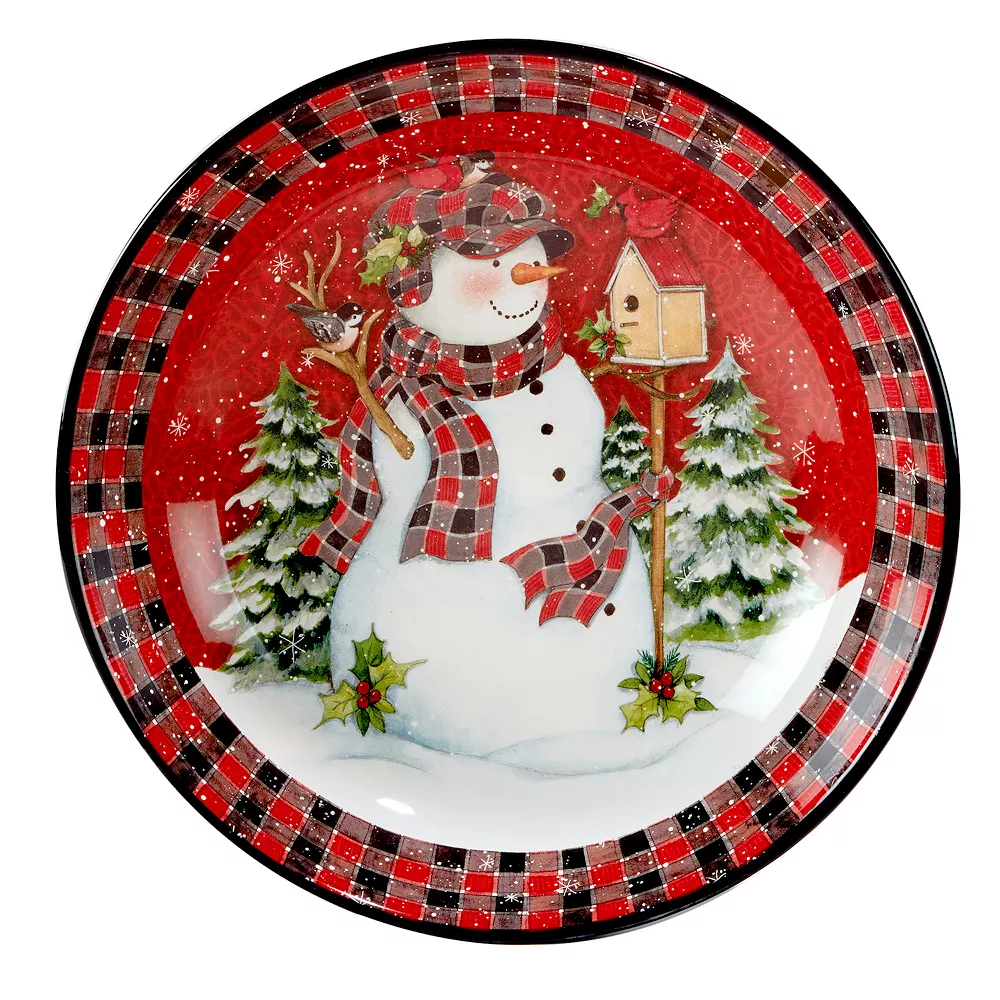 Certified International Christmas Lodge Snowman Serving Bowl 3 Certified International Christmas Lodge Snowman Serving Bowl