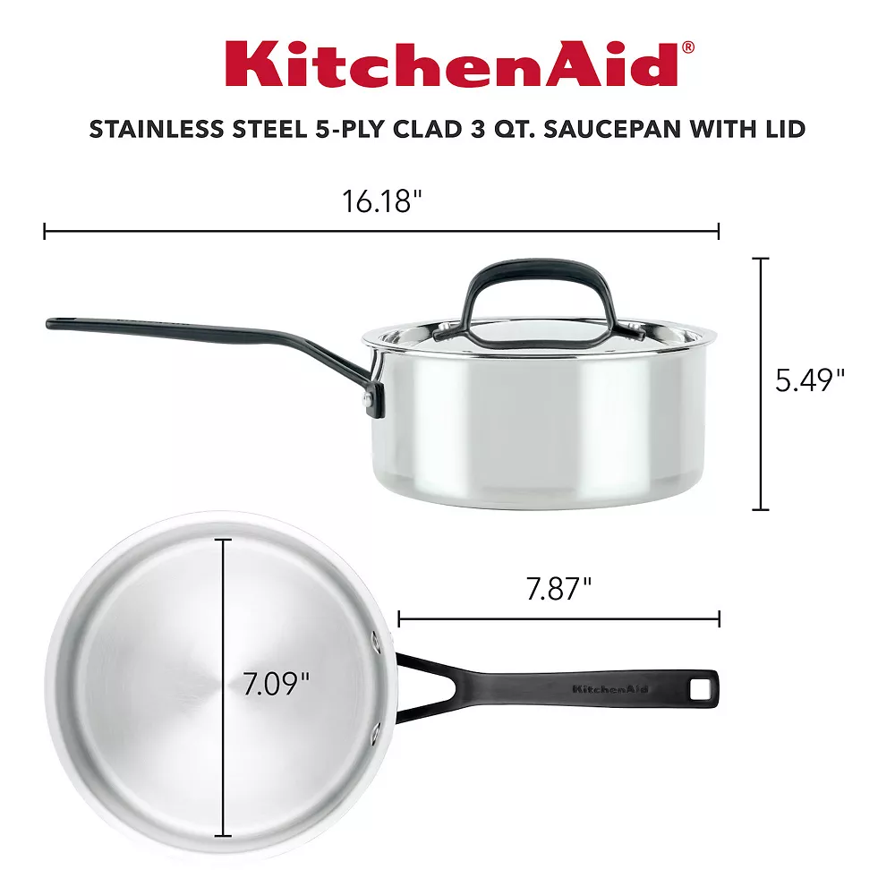 KitchenAid 5-Ply Clad Stainless Steel 3-qt. Saucepan With Lid 4 KitchenAid 5-Ply Clad Stainless Steel 3-qt. Saucepan With Lid - Image 2