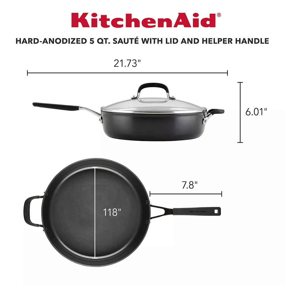KitchenAid Hard-Anodized Nonstick 5-qt. Saute Pan With Lid 7 KitchenAid Hard-Anodized Nonstick 5-qt. Saute Pan With Lid - Image 5