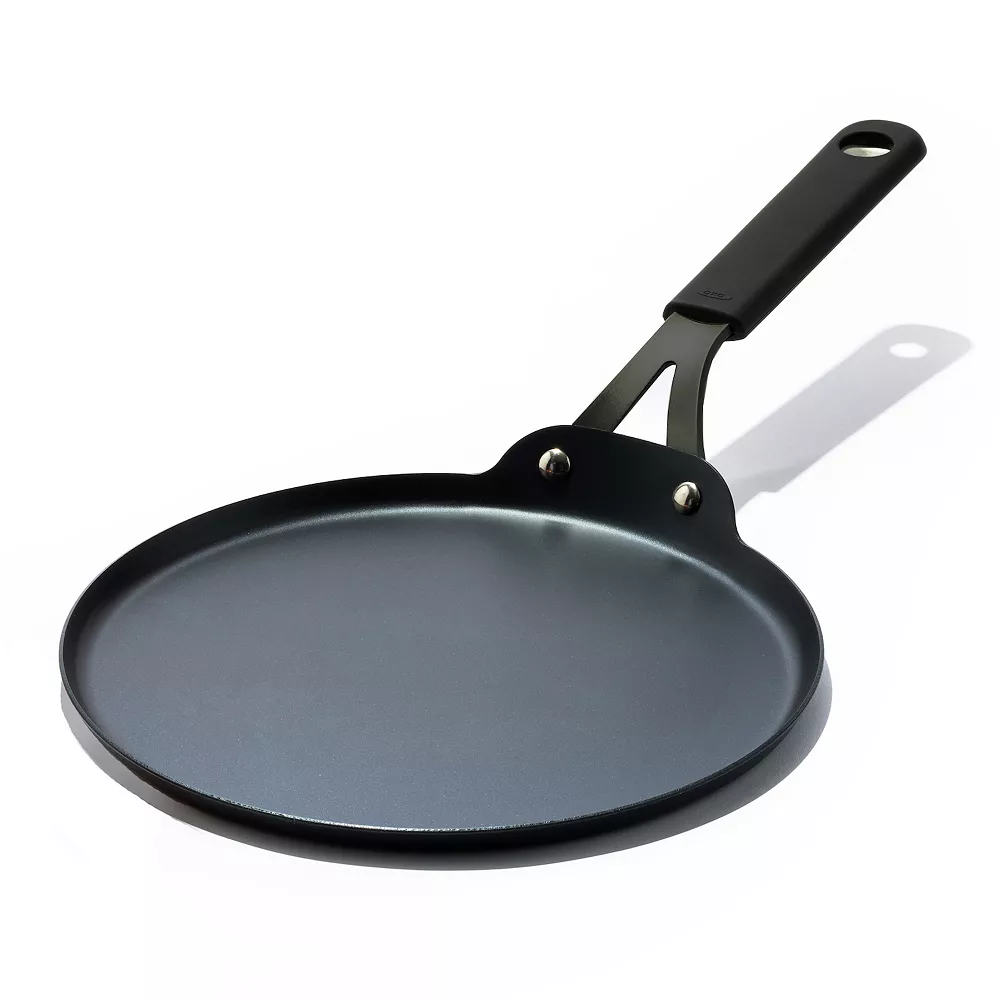 OXO Obsidian Pre-Seasoned Carbon Steel 10-in. Induction Crepe Pan With Removable Silicone Handle Holder 3 OXO Obsidian Pre-Seasoned Carbon Steel 10-in. Induction Crepe Pan With Removable Silicone Handle Holder