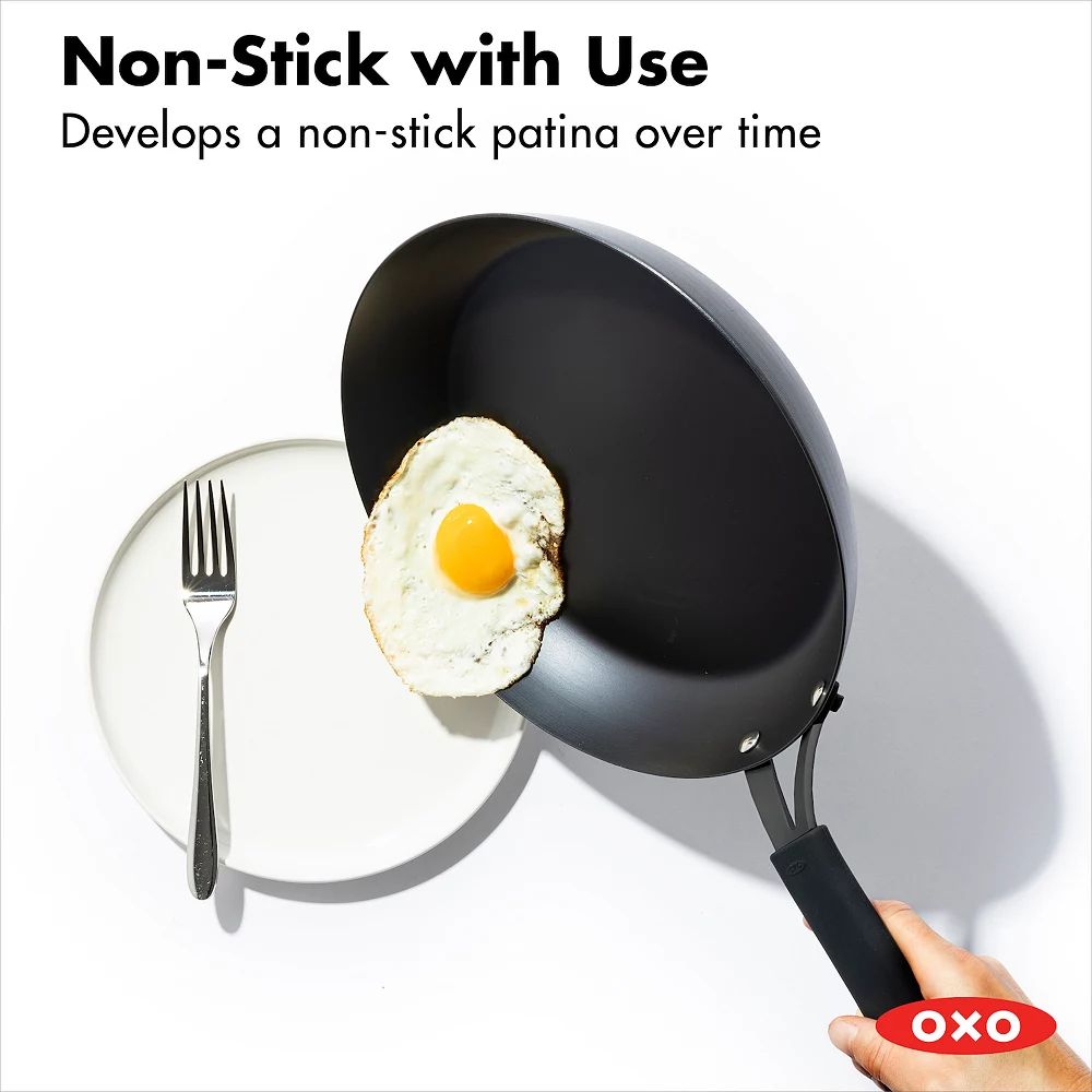 OXO Obsidian Pre-Seasoned Carbon Steel 8-in. Non-Stick Frypan Skillet With Removable Silicone Handle Holder 6 OXO Obsidian Pre-Seasoned Carbon Steel 8-in. Non-Stick Frypan Skillet With Removable Silicone Handle Holder - Image 4