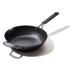 OXO Obsidian Pre-Seasoned Carbon Steel 12-in. Induction Wok Pan With Removable Silicone Handle Holder