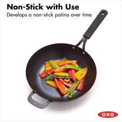OXO Obsidian Pre-Seasoned Carbon Steel 12-in. Induction Wok Pan With Removable Silicone Handle Holder -Home-Kitchen 5918402 ALT4