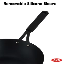 OXO Obsidian Pre-Seasoned Carbon Steel 12-in. Induction Wok Pan With Removable Silicone Handle Holder -Home-Kitchen 5918402 ALT5