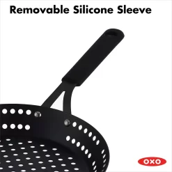 OXO Obsidian Pre-Seasoned Carbon Steel 12-in. Frypan With Holes For Grilling With Removable Silicone Handle Holder 11 OXO Obsidian Pre-Seasoned Carbon Steel 12-in. Frypan With Holes For Grilling With Removable Silicone Handle Holder -Home-Kitchen 5918404 ALT4