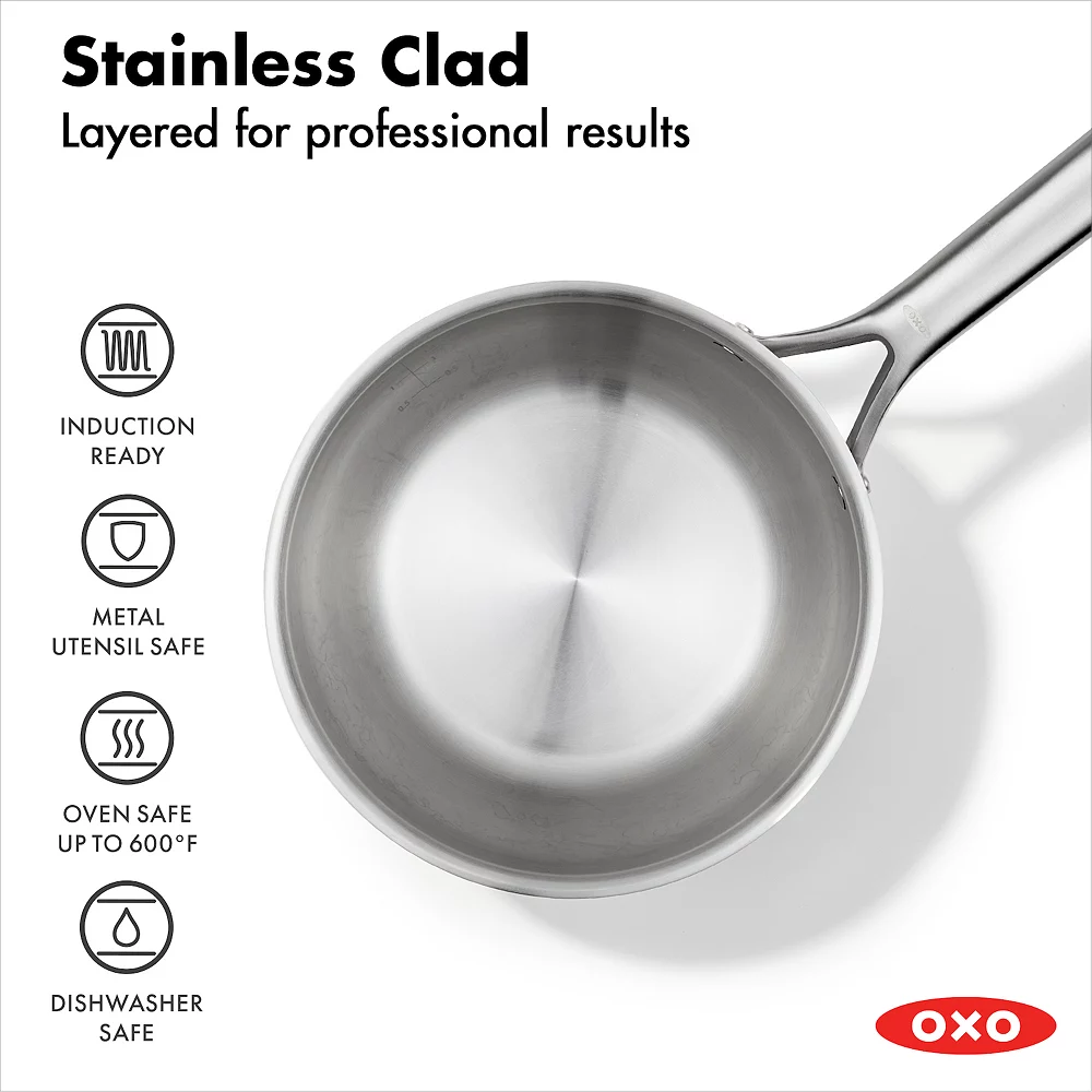 OXO Mira Tri-Ply Stainless Steel 2.5-qt. Chef's Pan With Lid 4 OXO Mira Tri-Ply Stainless Steel 2.5-qt. Chef's Pan With Lid - Image 2