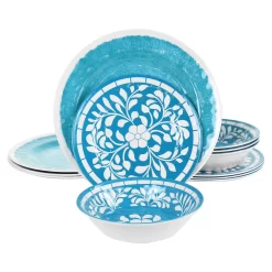 Elama Telly 12 Piece Melamine Dinnerware Set In Teal