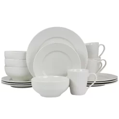 Elama Jasmine 16 Piece Porcelain Dinnerware Set In White