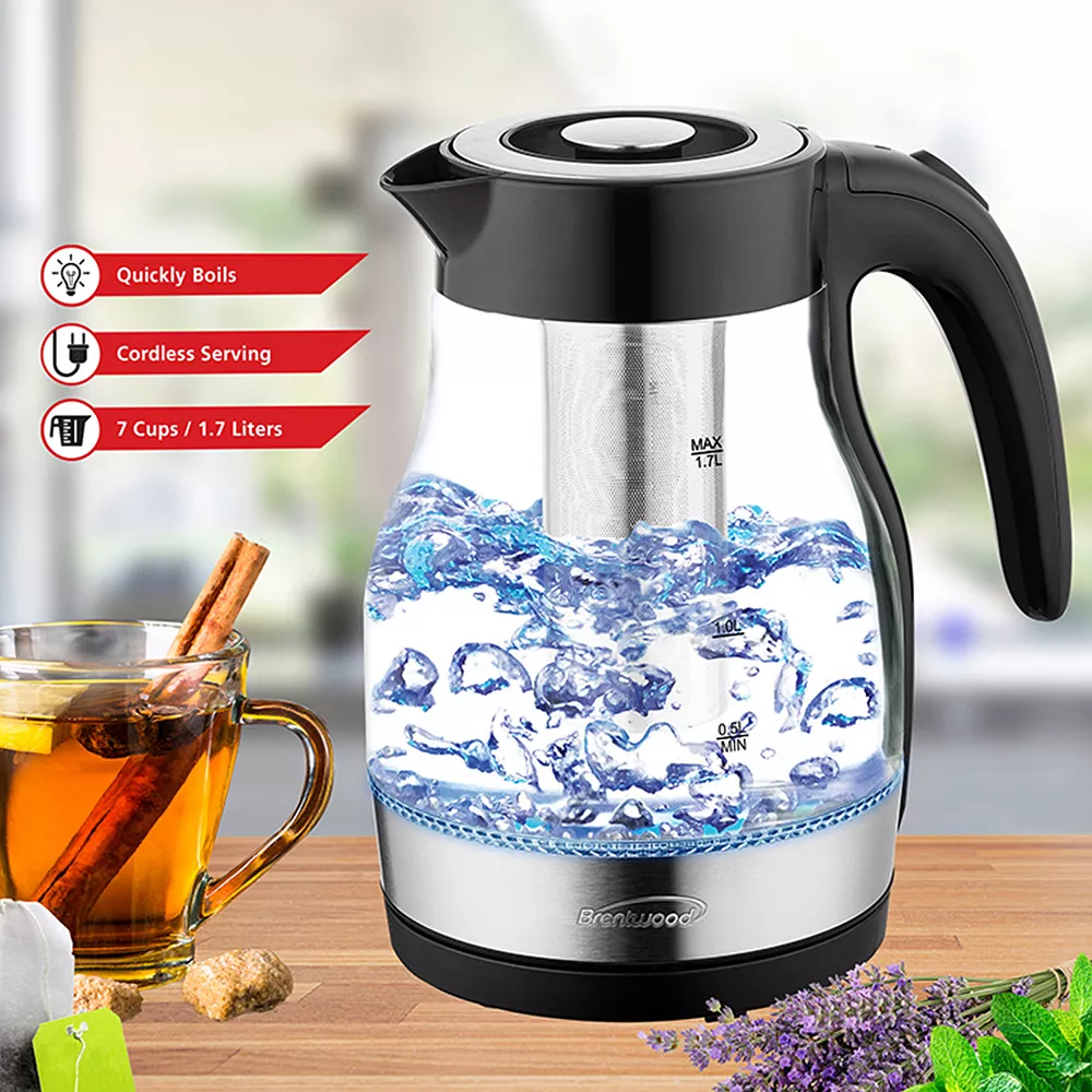 Brentwood Glass 1.7 Liter Electric Kettle With Tea Infuser In Black 4 Brentwood Glass 1.7 Liter Electric Kettle With Tea Infuser In Black - Image 2