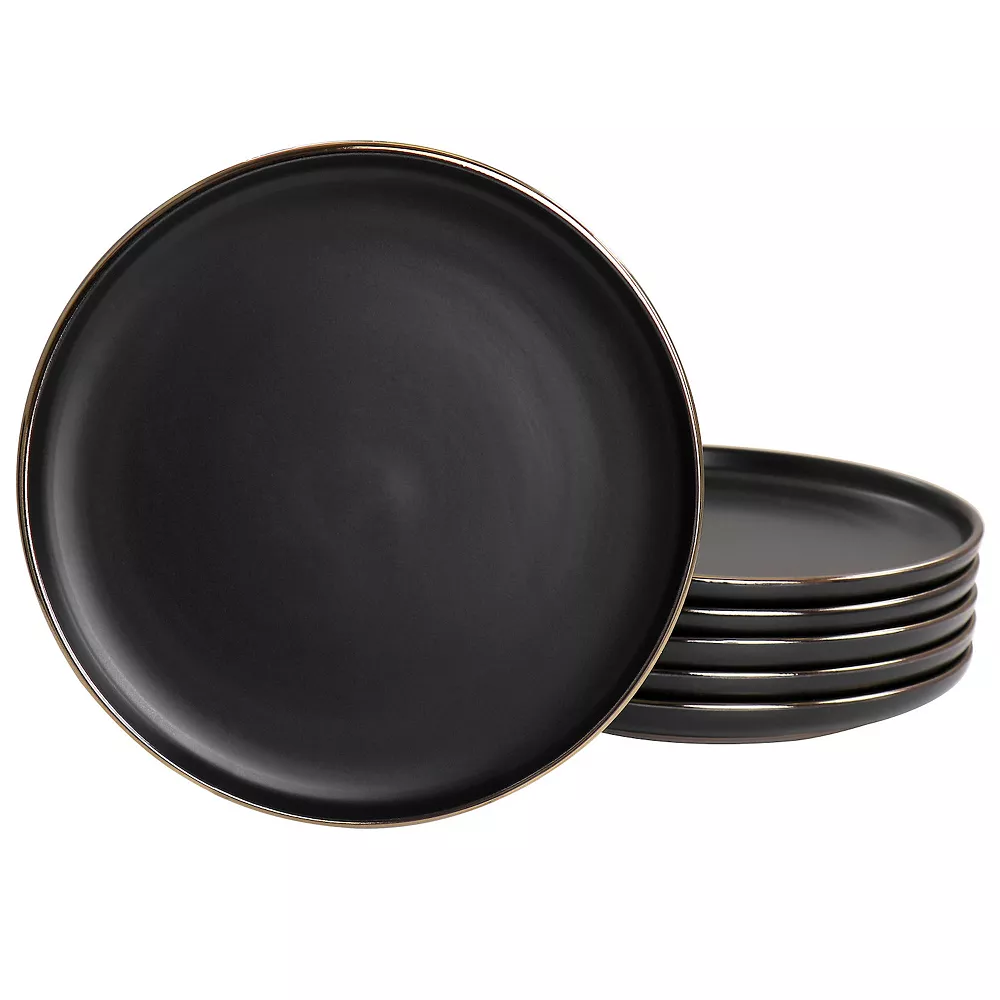 Elama Paul 6 Piece Stoneware Salad Plate Set In Matte Black With Gold Rim 3 Elama Paul 6 Piece Stoneware Salad Plate Set In Matte Black With Gold Rim