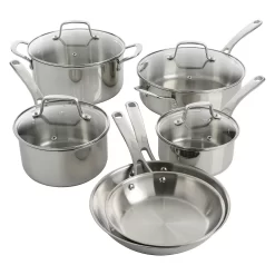 Martha Stewart 10 Piece Stainless Steel Cookware Set With Glass Lids