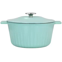 Gibson Everyday Enameled Cast Iron 3 Quart Embossed Stripe Dutch Oven With Lid In Turquoise