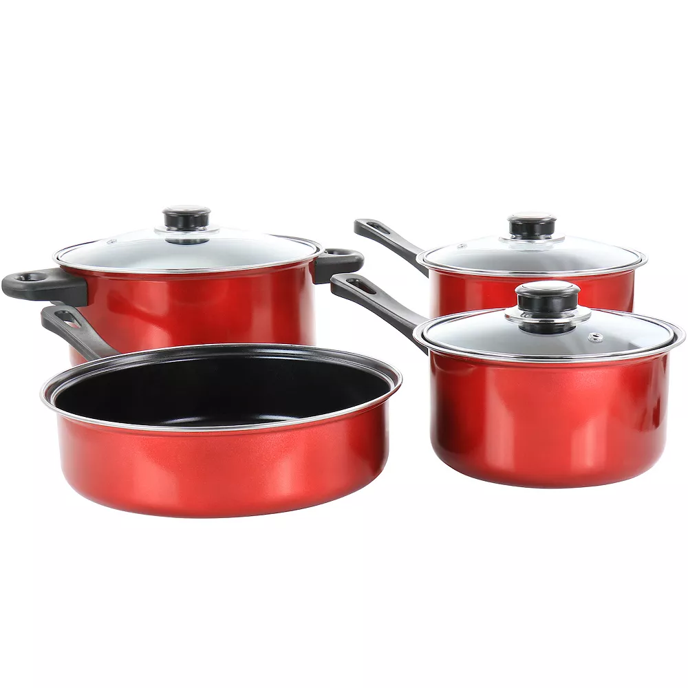 Gibson Everyday Cardinal 7 Piece Nonstick Steel Cookware Set In Red 3 Gibson Everyday Cardinal 7 Piece Nonstick Steel Cookware Set In Red