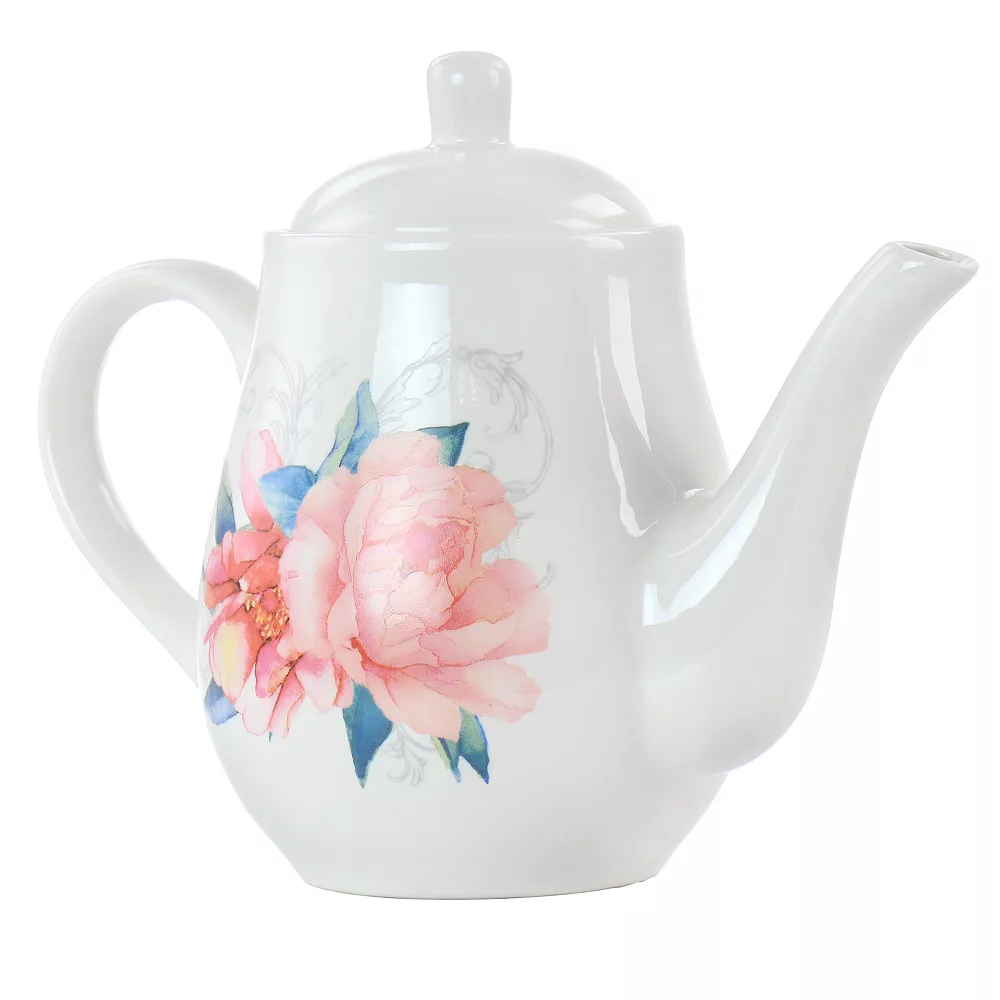 Gibson Everyday 1.4 Quart Floral Ceramic Tea Pot In White 3 Gibson Everyday 1.4 Quart Floral Ceramic Tea Pot In White