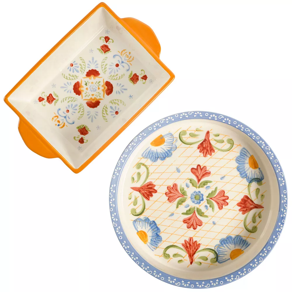 Laurie Gates Tierra Hand Painted 2 Piece 1.8 Qt Pie Dish And 1.6 Qt Bakeware Set 4 Laurie Gates Tierra Hand Painted 2 Piece 1.8 Qt Pie Dish And 1.6 Qt Bakeware Set - Image 2